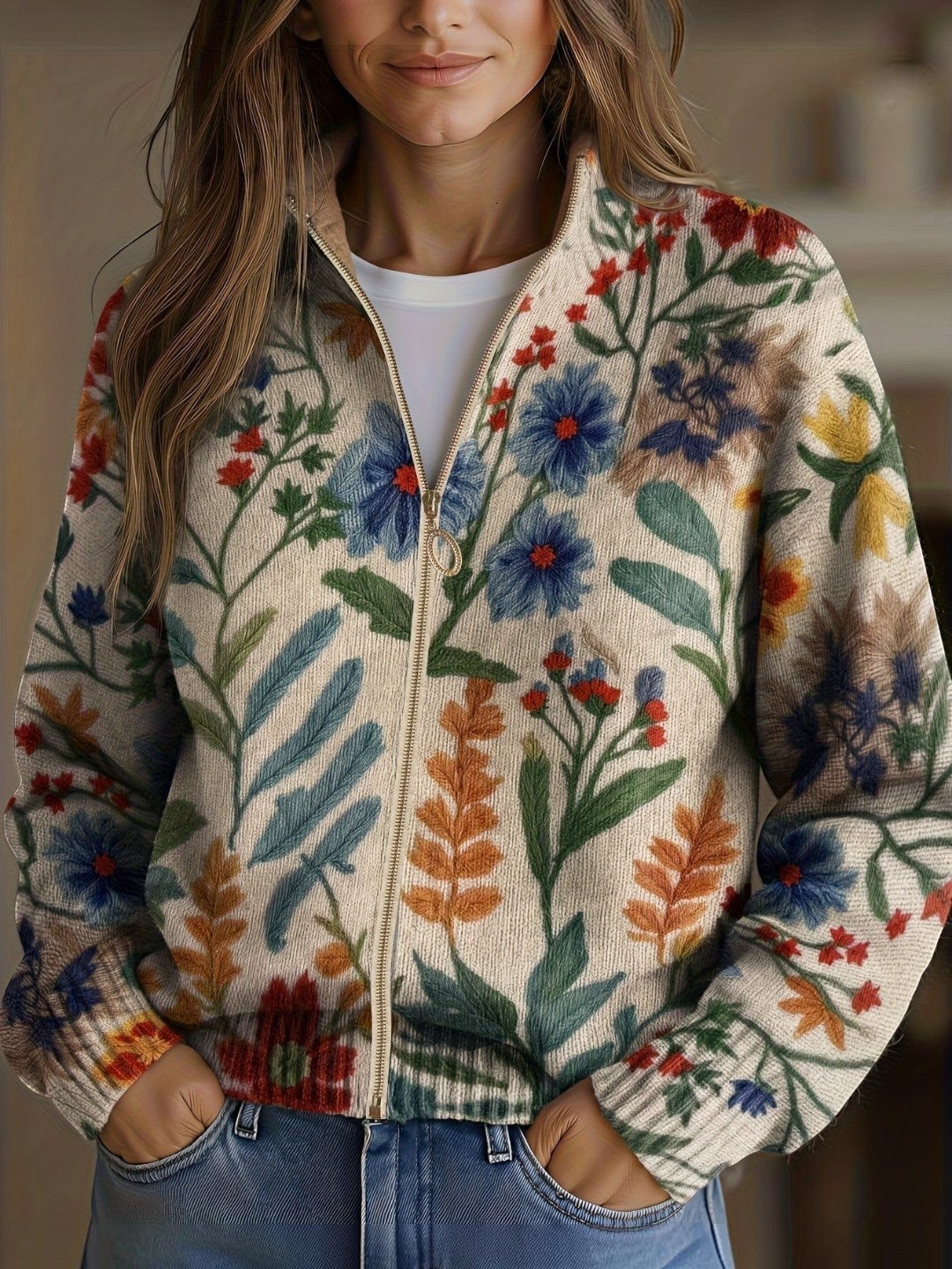 Birgit | Cardigan with Botanical Floral Design