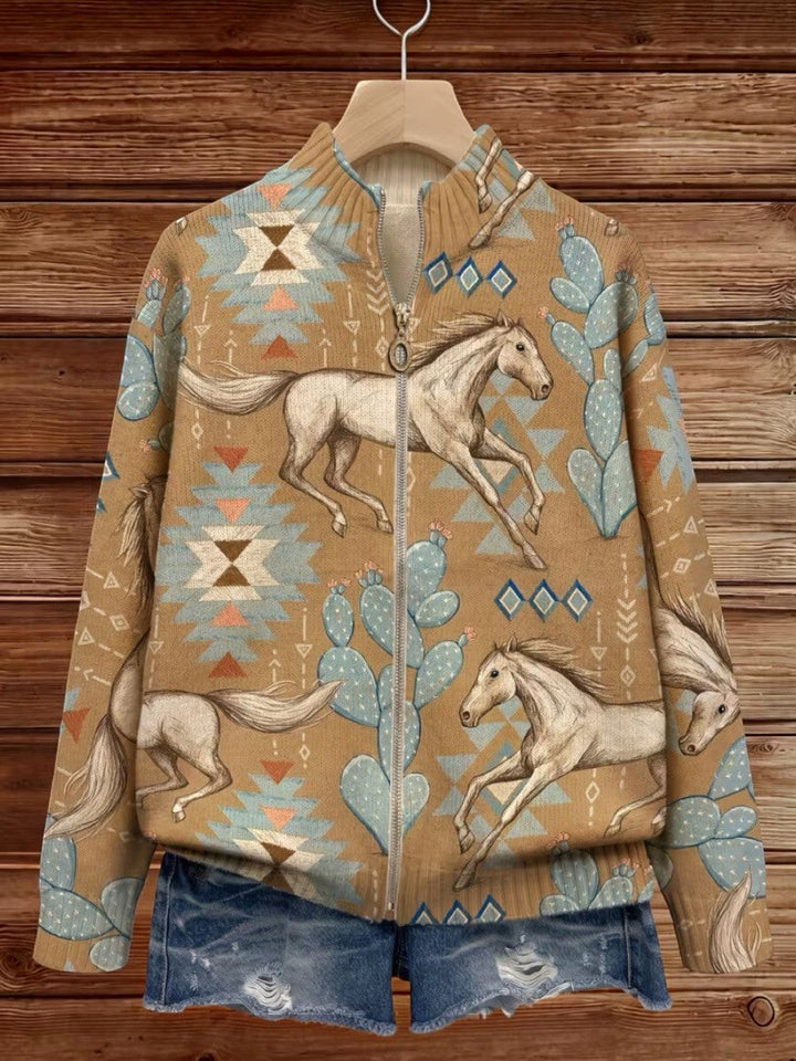 Brigitte | Cardigan with Horse and Cactus Design