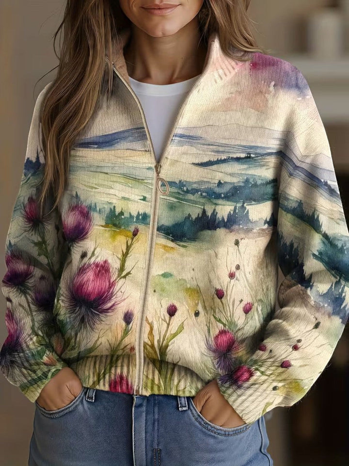 Heike | Cardigan with Clover and Landscape Pattern