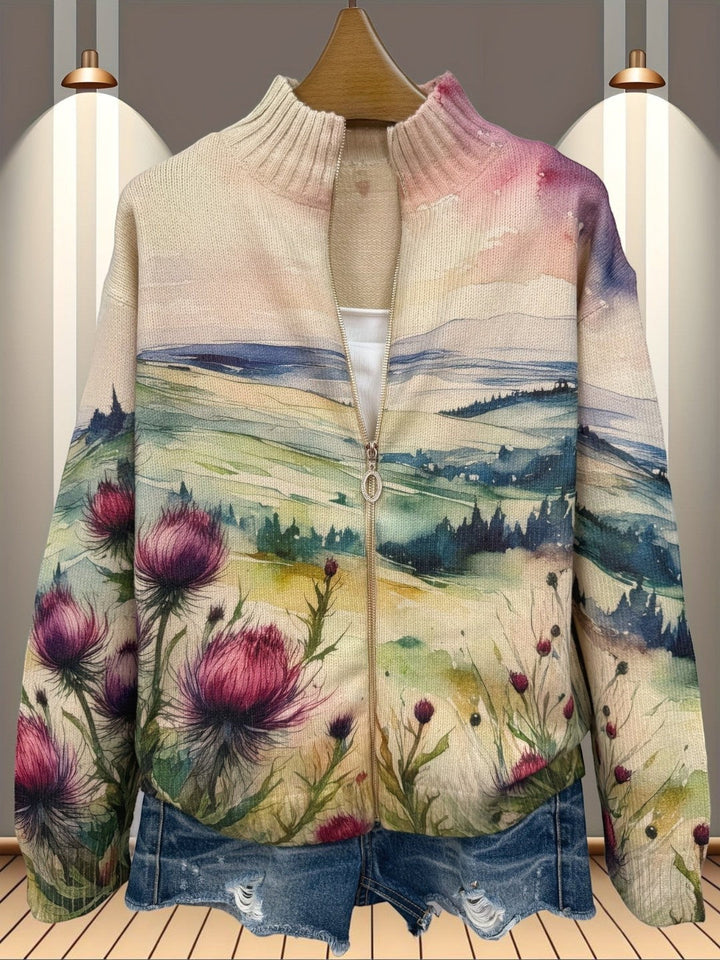 Heike | Cardigan with Clover and Landscape Pattern