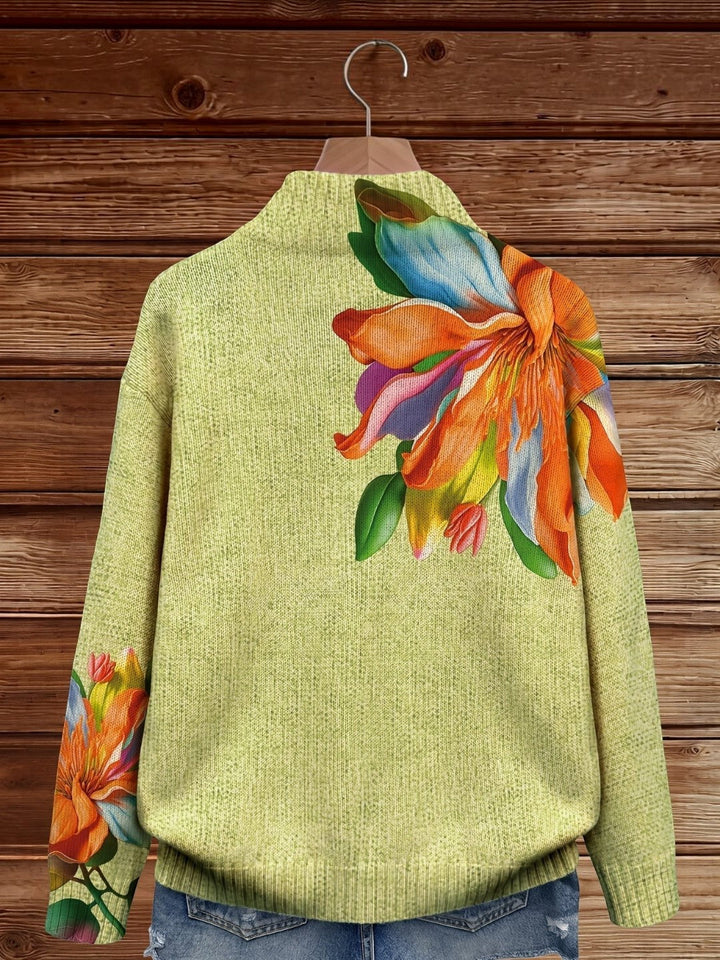 Claudia | Cardigan with Colourful Lily Pattern