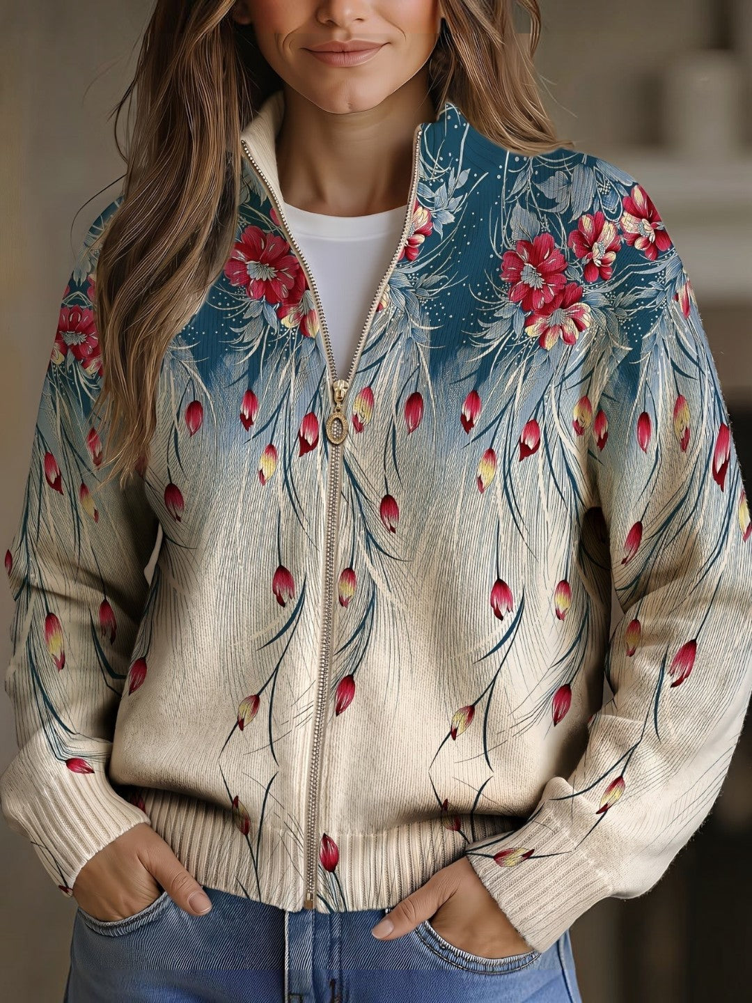 Martina | Cardigan with Parrot Feather Design