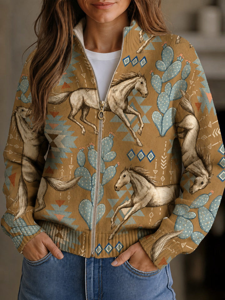 Brigitte | Cardigan with Horse and Cactus Design