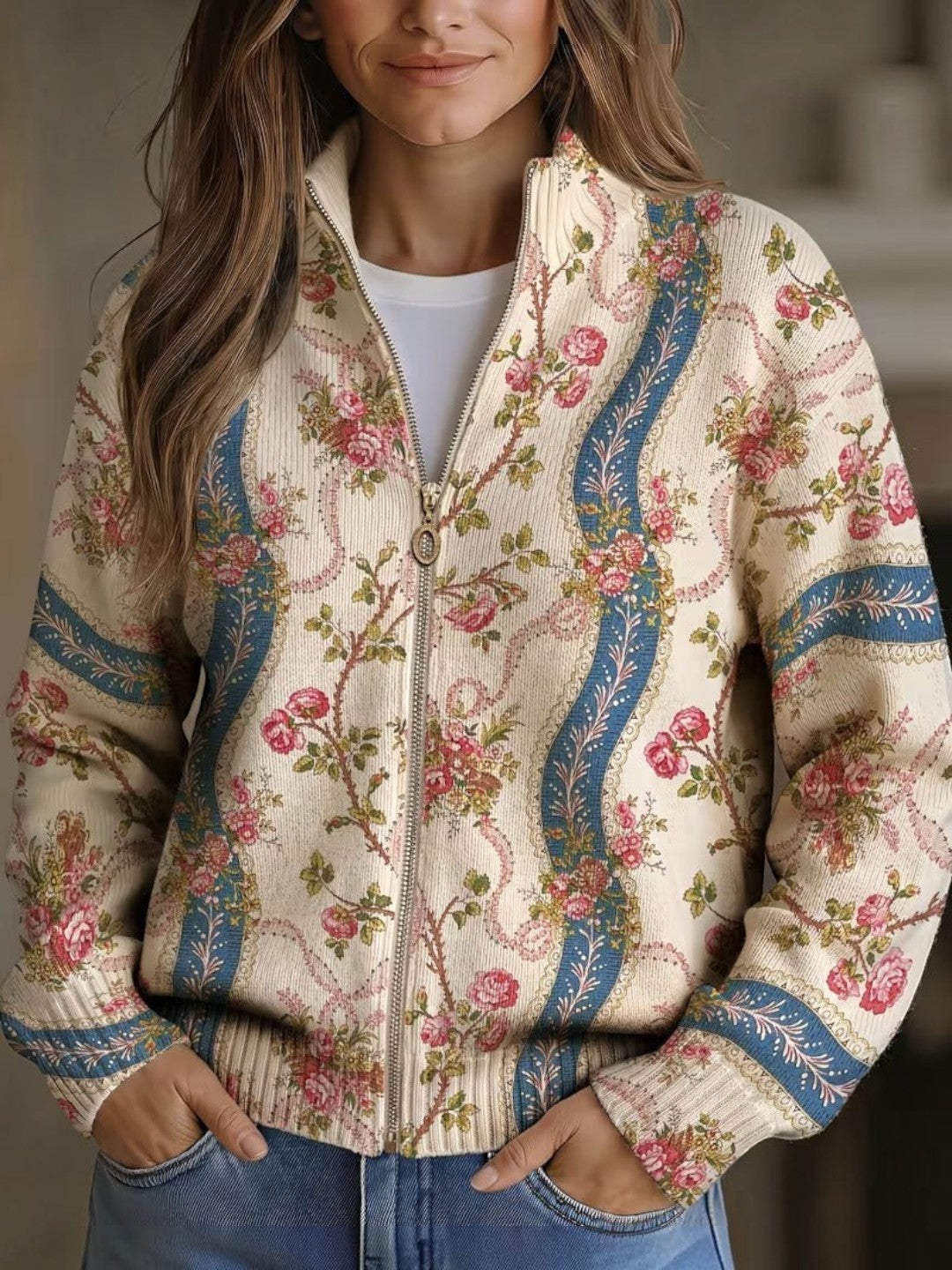 Sabine | Cardigan with Pink Wisteria Design