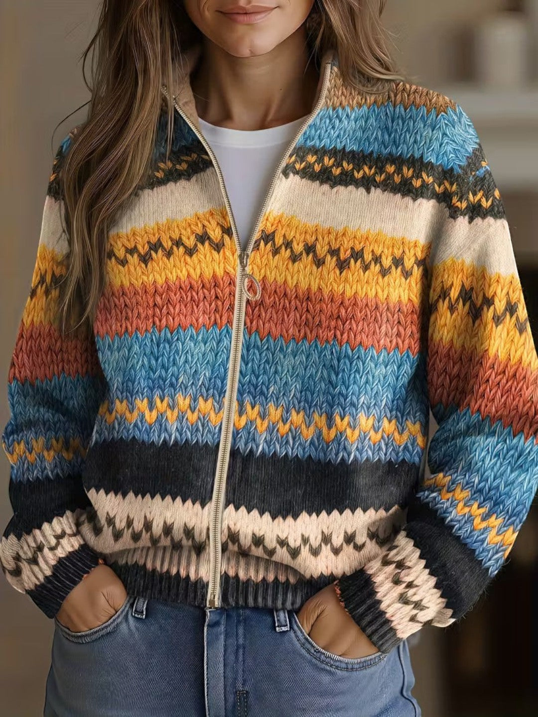 Karin | Cardigan with Colourful Zig-Zag Pattern