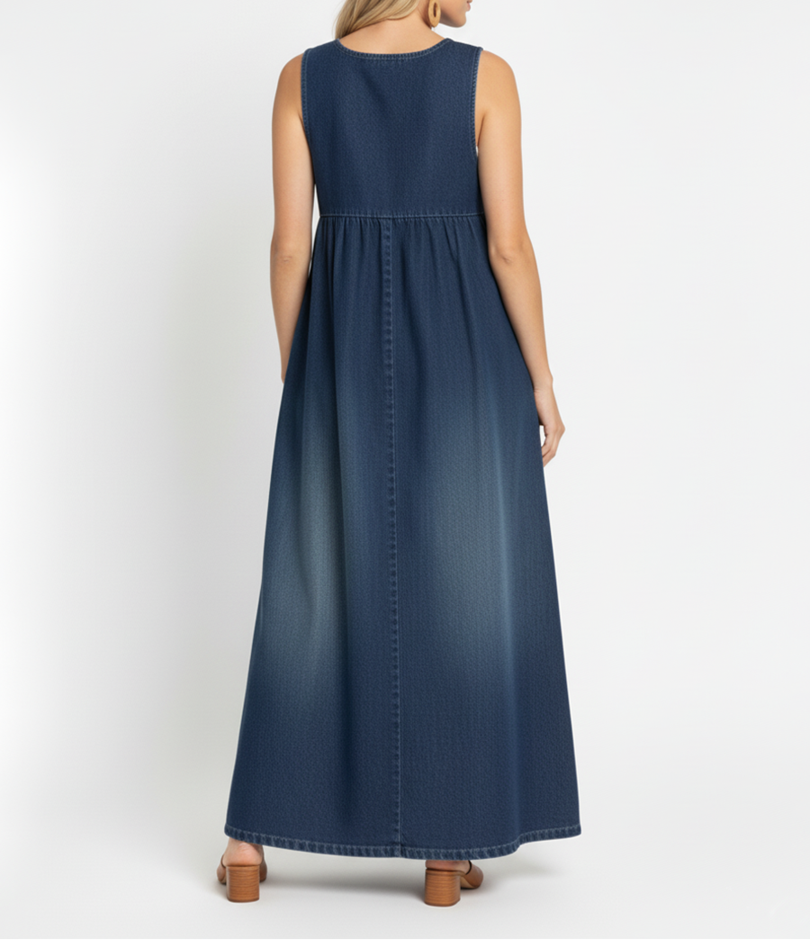 Iva - Retro Denim Maxi Dress