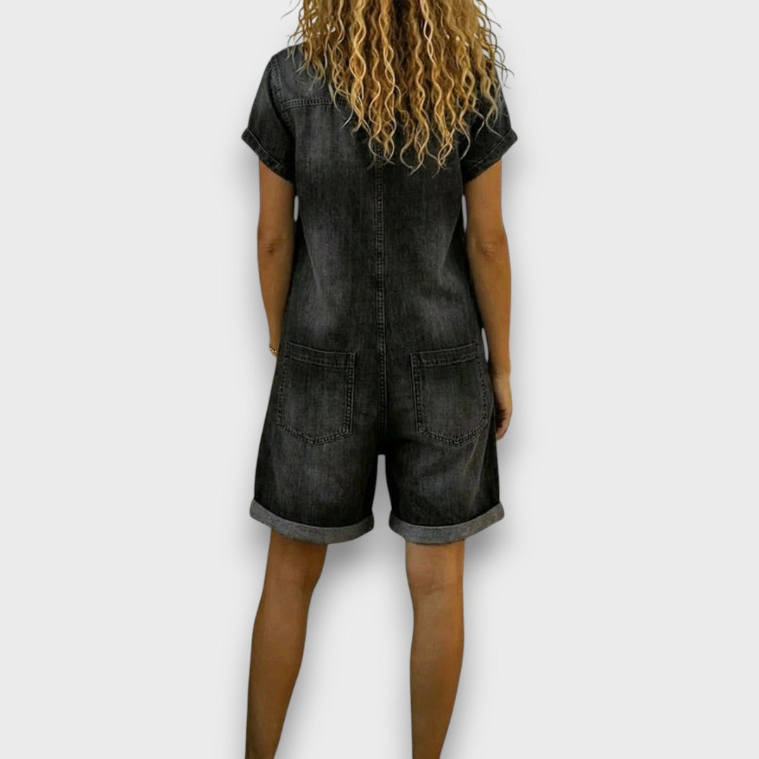 Cátia - Vintage-Inspired Cotton Short Jumpsuit with Denim Finish