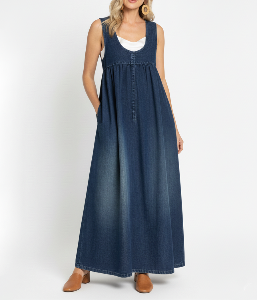 Iva - Retro Denim Maxi Dress