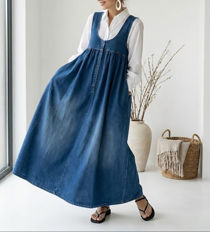 Iva - Retro Denim Maxi Dress