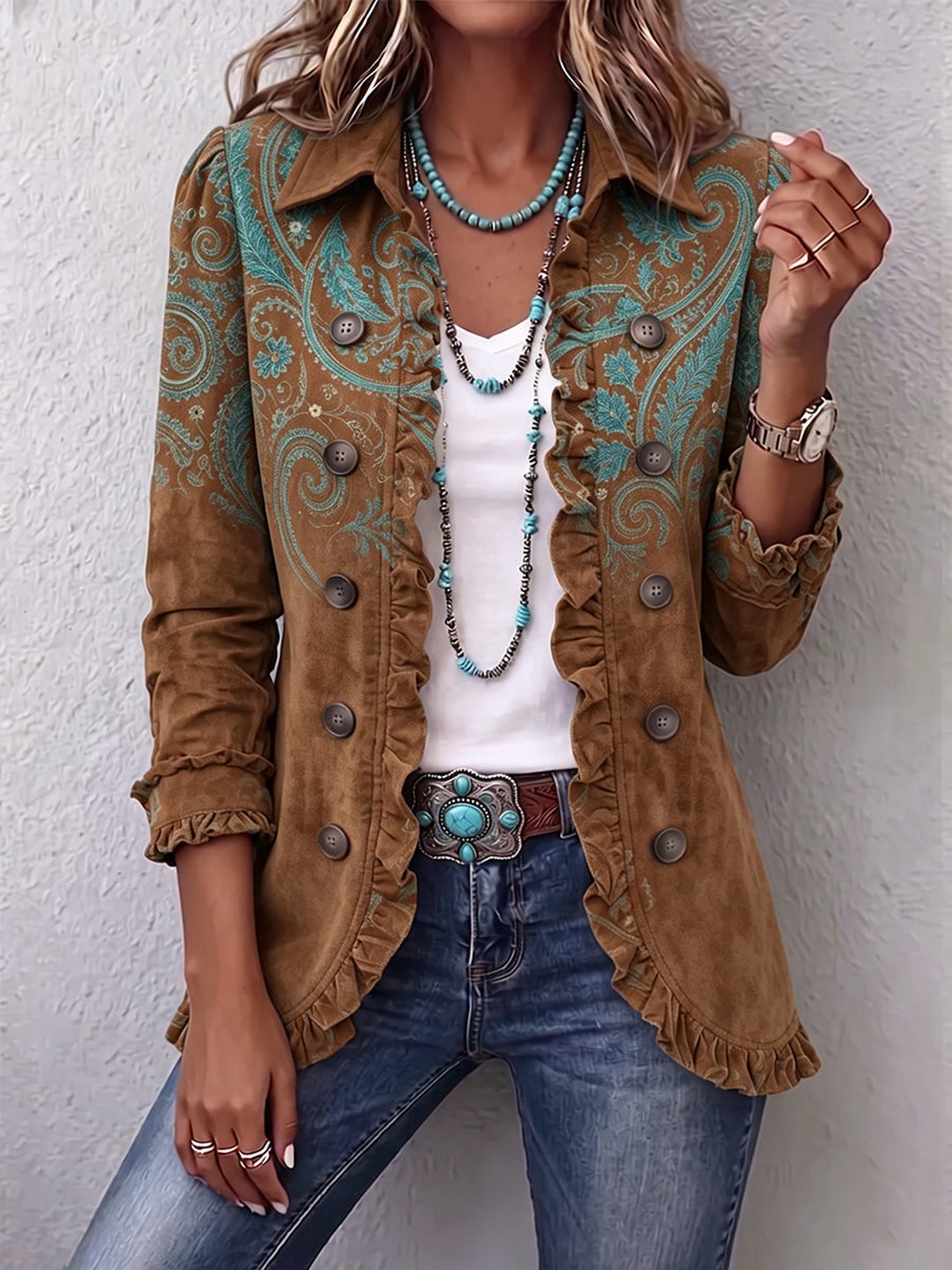 Tierney | Paisley Print Ruffle Jacket
