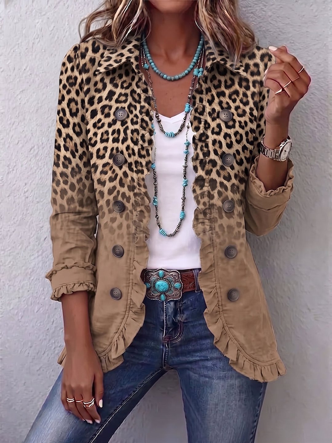 Darina | Vintage Leopard Gradient Ruffle Jacket