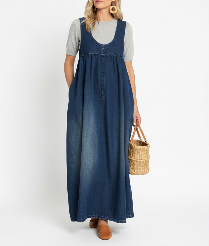 Iva - Retro Denim Maxi Dress