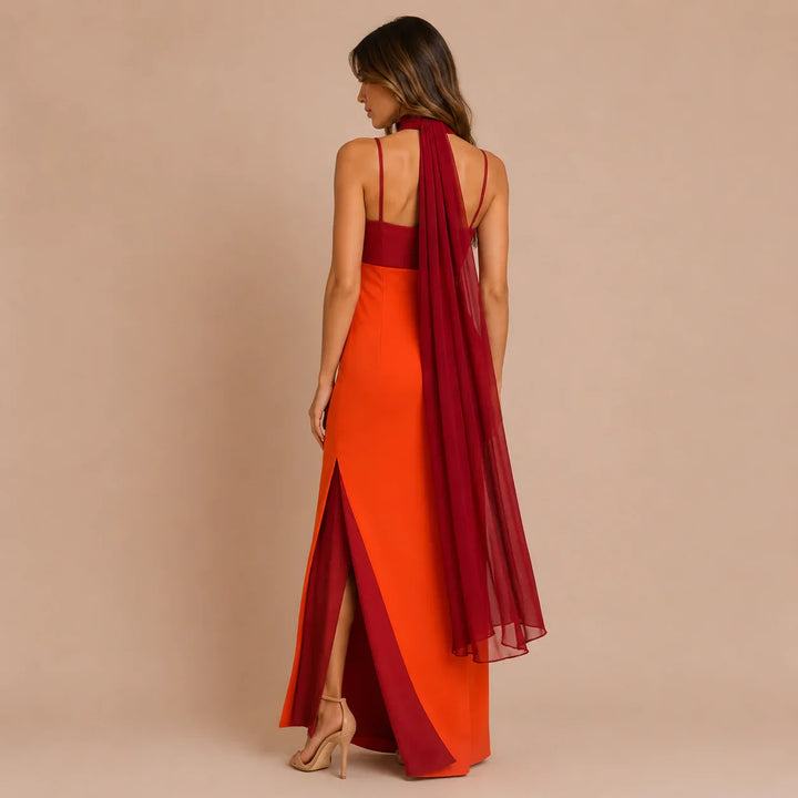 Albufeira - Long Two-Tone Dress with Dramatic Design