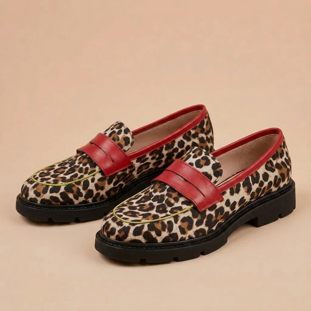 Marianna - Leopard Moccasins with Artificial Suede and Round Toe
