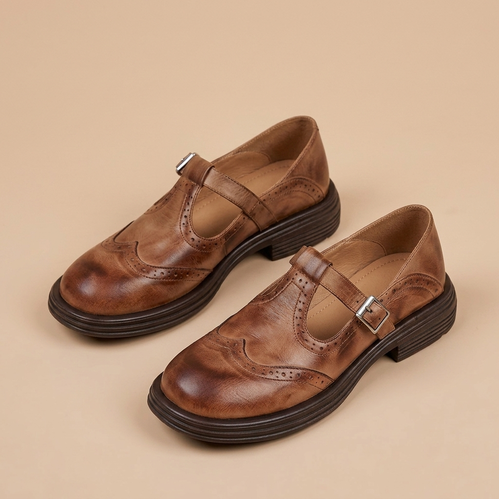 Alexia - Women's Leather Mary Jane Shoes with Strap