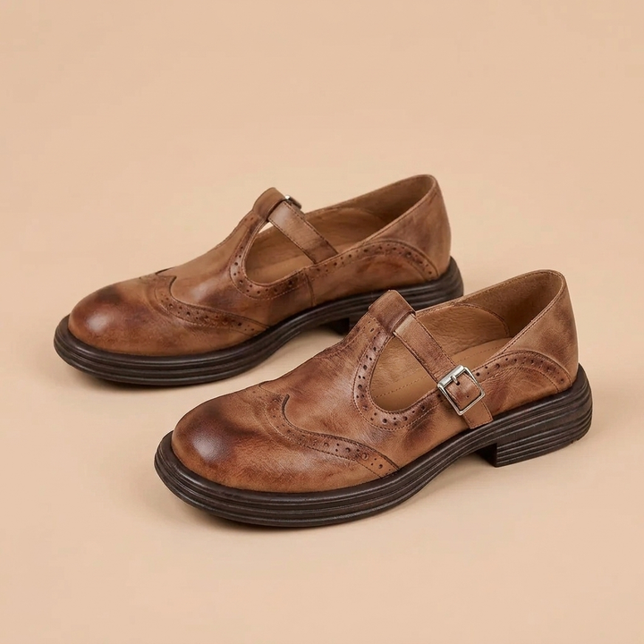 Alexia - Women's Leather Mary Jane Shoes with Strap