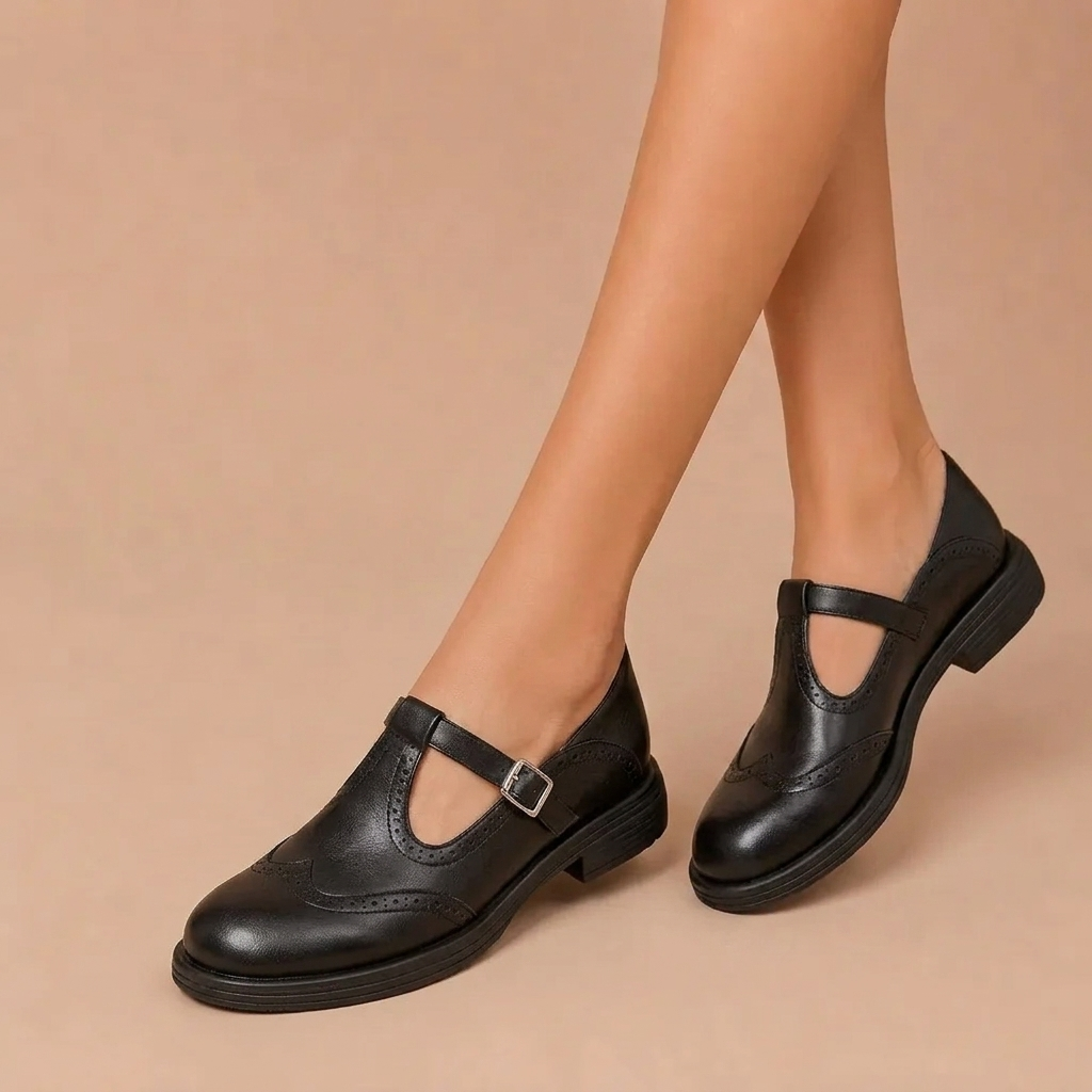 Alexia - Women's Leather Mary Jane Shoes with Strap