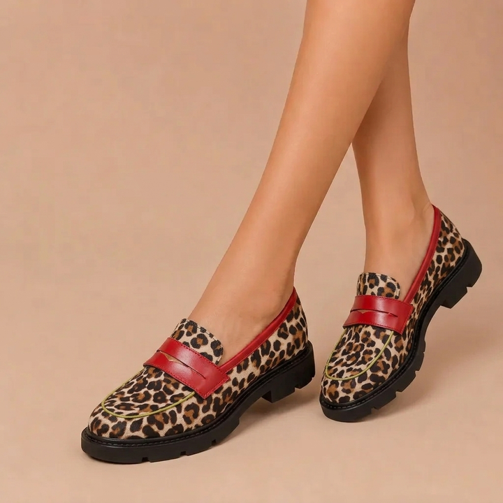 Marianna - Leopard Moccasins with Artificial Suede and Round Toe
