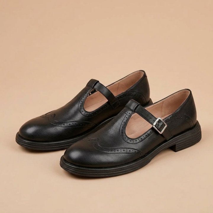 Alexia - Women's Leather Mary Jane Shoes with Strap