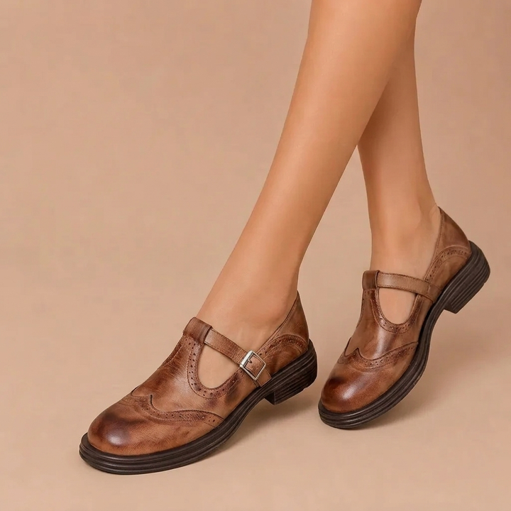 Alexia - Women's Leather Mary Jane Shoes with Strap
