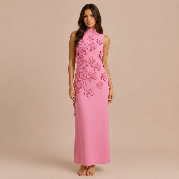 Long Summer Sleeveless Dress with Flowers