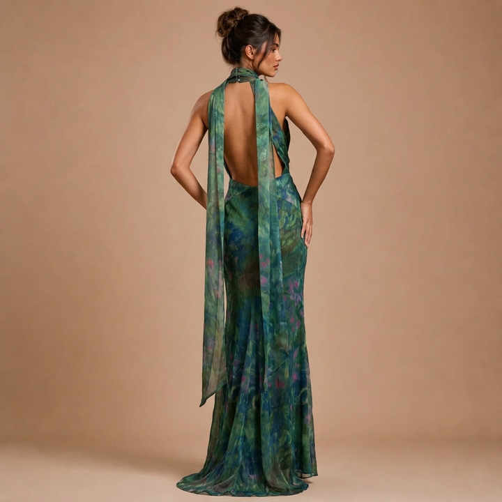 Maxi Celebration Dress with Artistic Floral Design