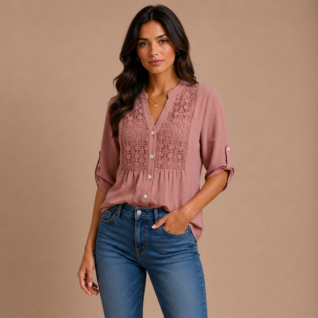 Ariadne – Blouse with V Neckline and Buttons