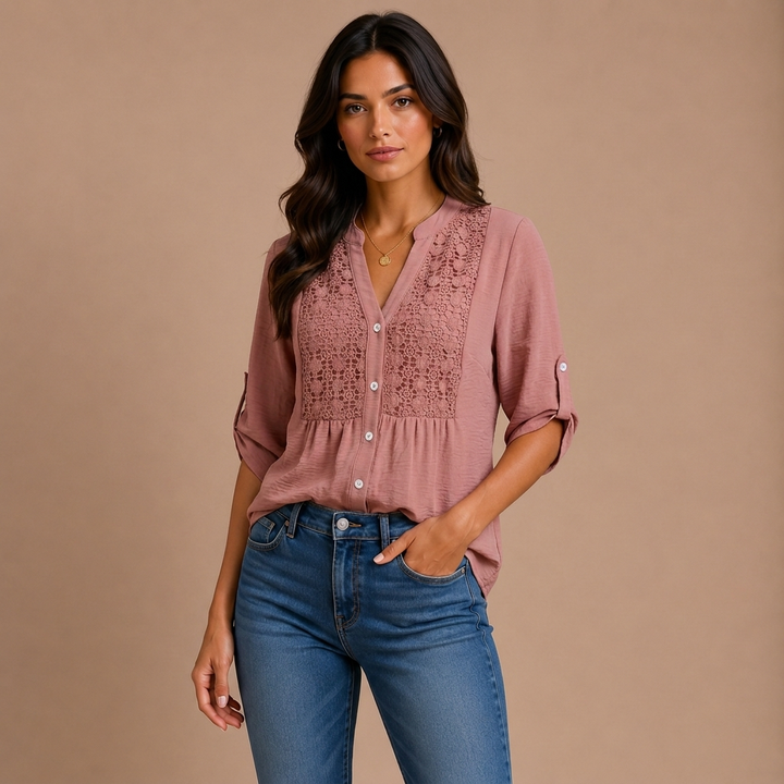 Ariadne – Blouse with V Neckline and Buttons