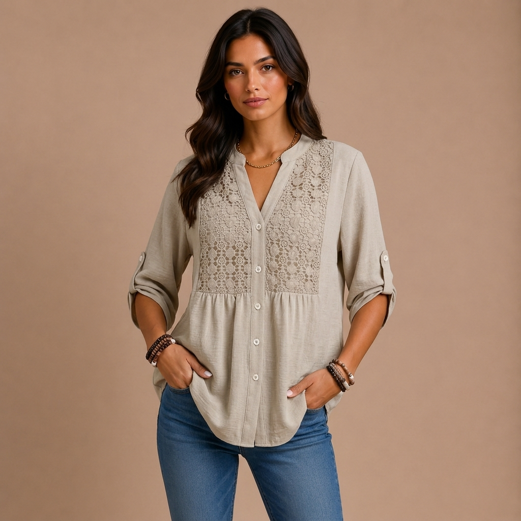 Ariadne – Blouse with V Neckline and Buttons