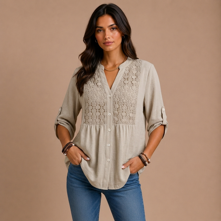Ariadne – Blouse with V Neckline and Buttons