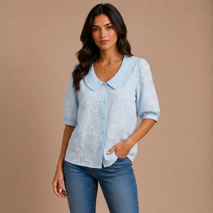 Marina - Lightweight Floral Blouse, Natural Elegance