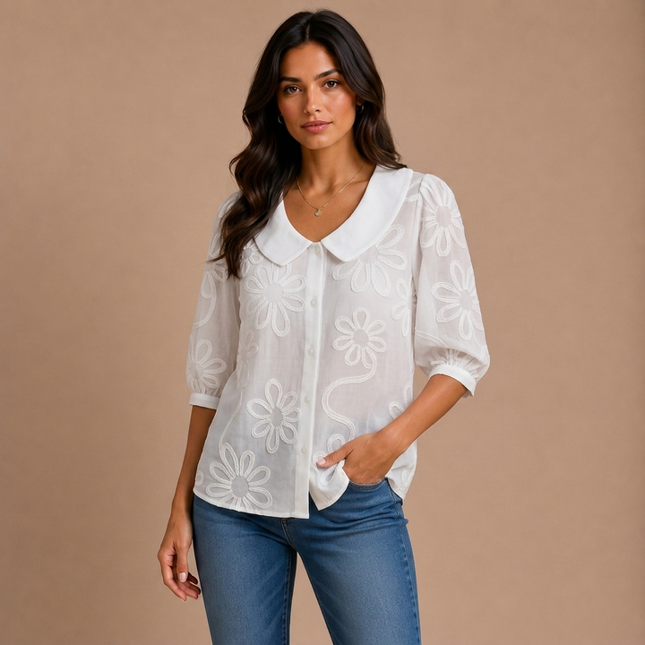 Marina - Lightweight Floral Blouse, Natural Elegance
