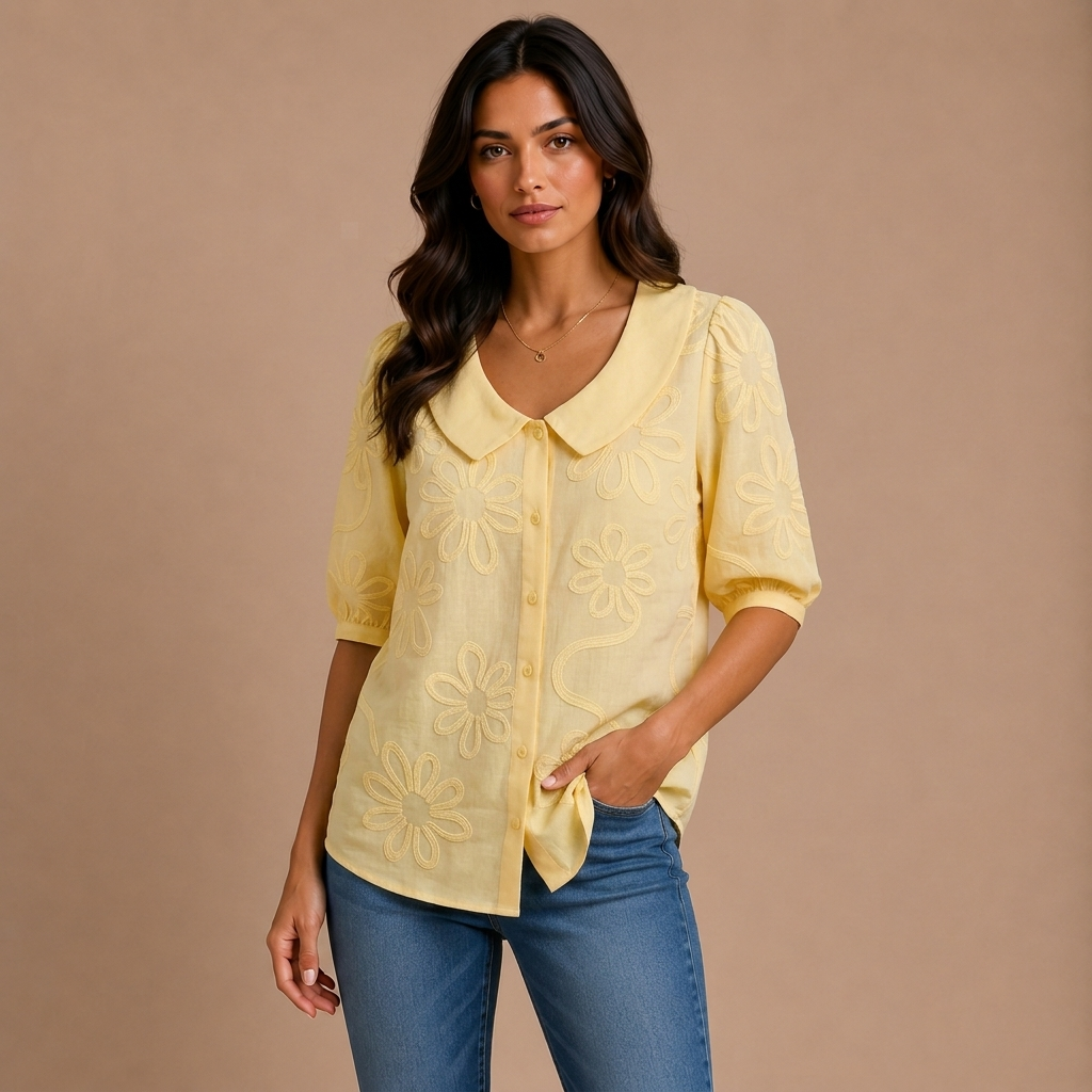 Marina - Lightweight Floral Blouse, Natural Elegance