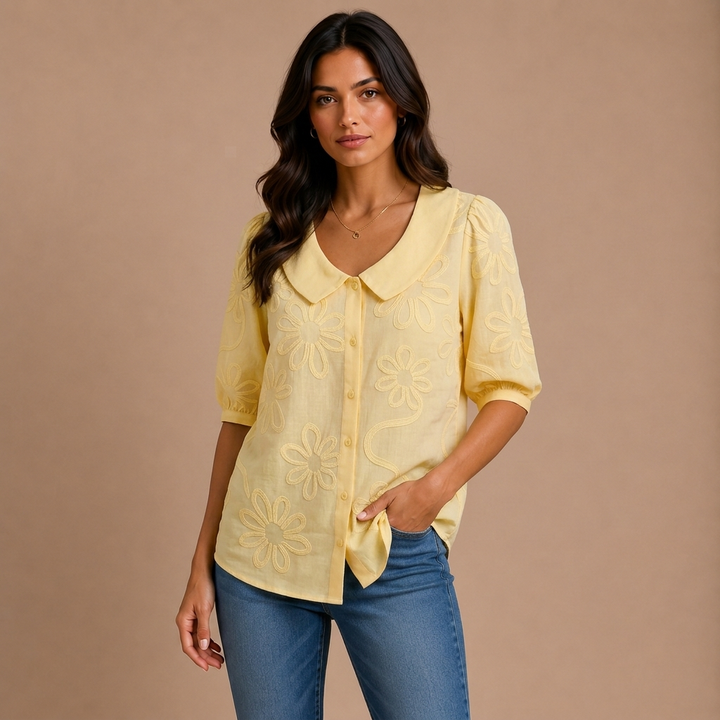 Marina - Lightweight Floral Blouse, Natural Elegance