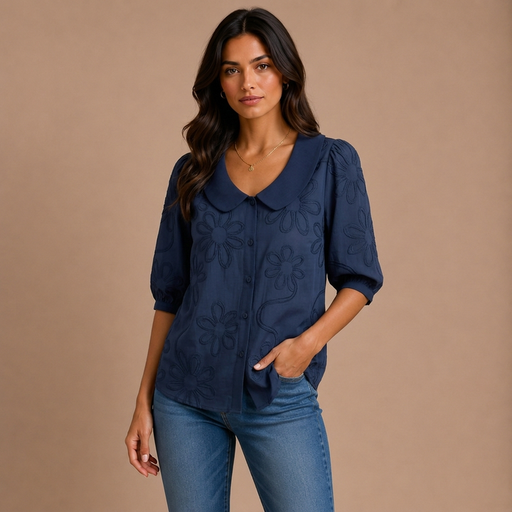 Marina - Lightweight Floral Blouse, Natural Elegance
