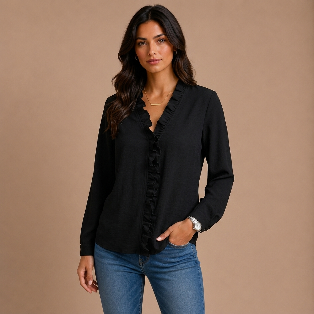 Ariadne – Blouse with V Neckline and Buttons