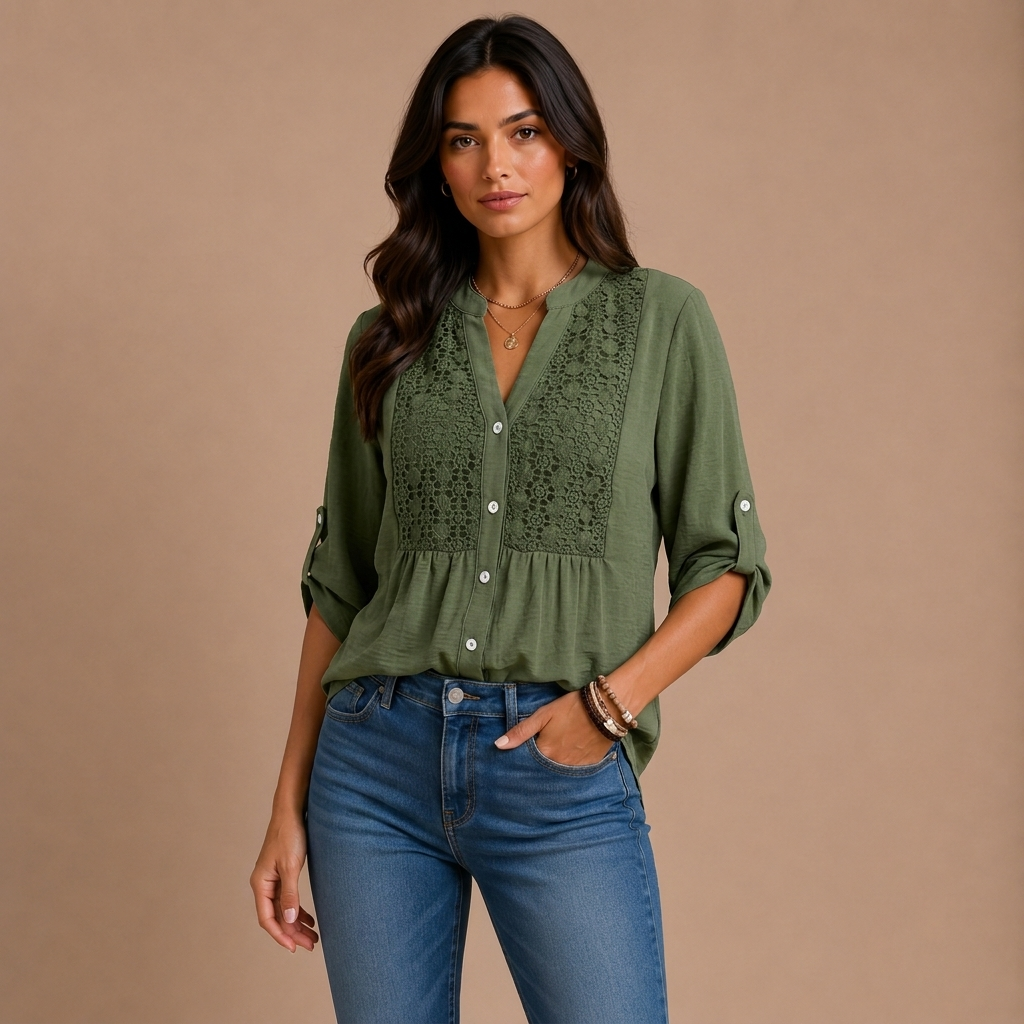 Ariadne – Blouse with V Neckline and Buttons