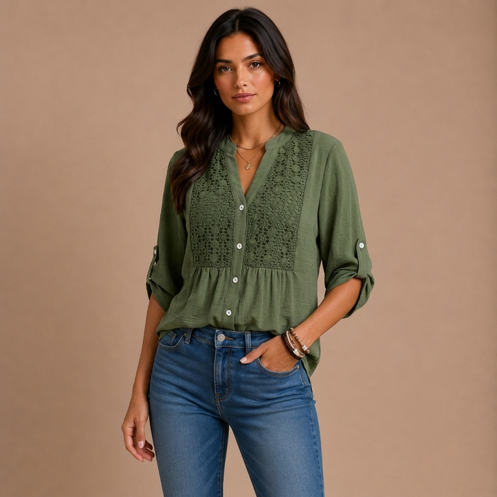 Ariadne – Blouse with V Neckline and Buttons