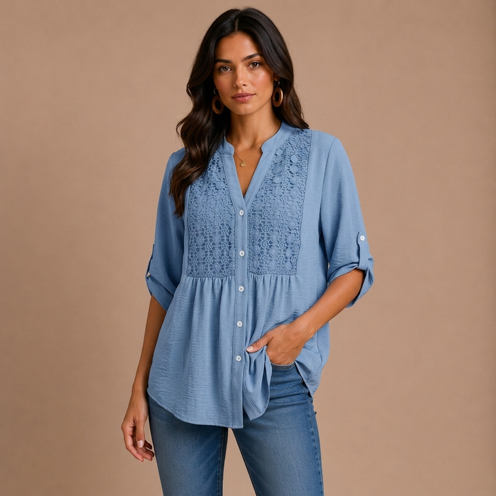 Ariadne – Blouse with V Neckline and Buttons