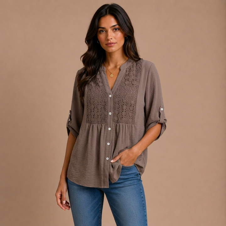 Ariadne – Blouse with V Neckline and Buttons