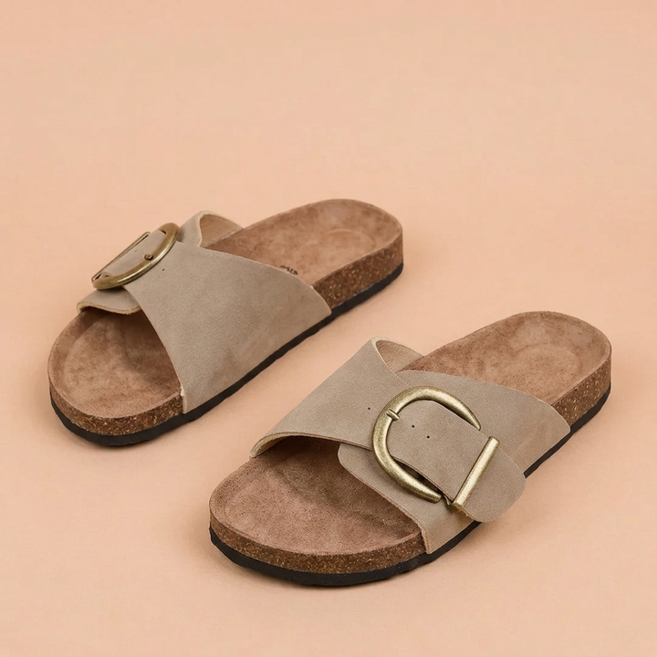 Loukia - Stylish Summer Cork Sliders with Buckles