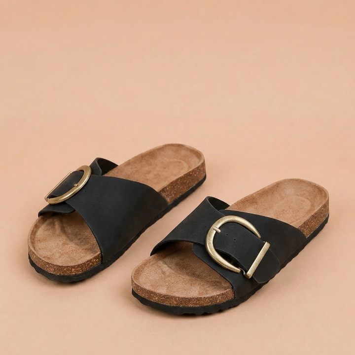 Loukia - Stylish Summer Cork Sliders with Buckles