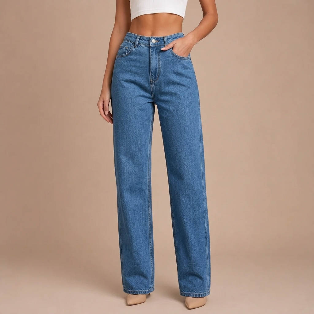 High-Waisted Jeans with a Comfortable Wide Fit