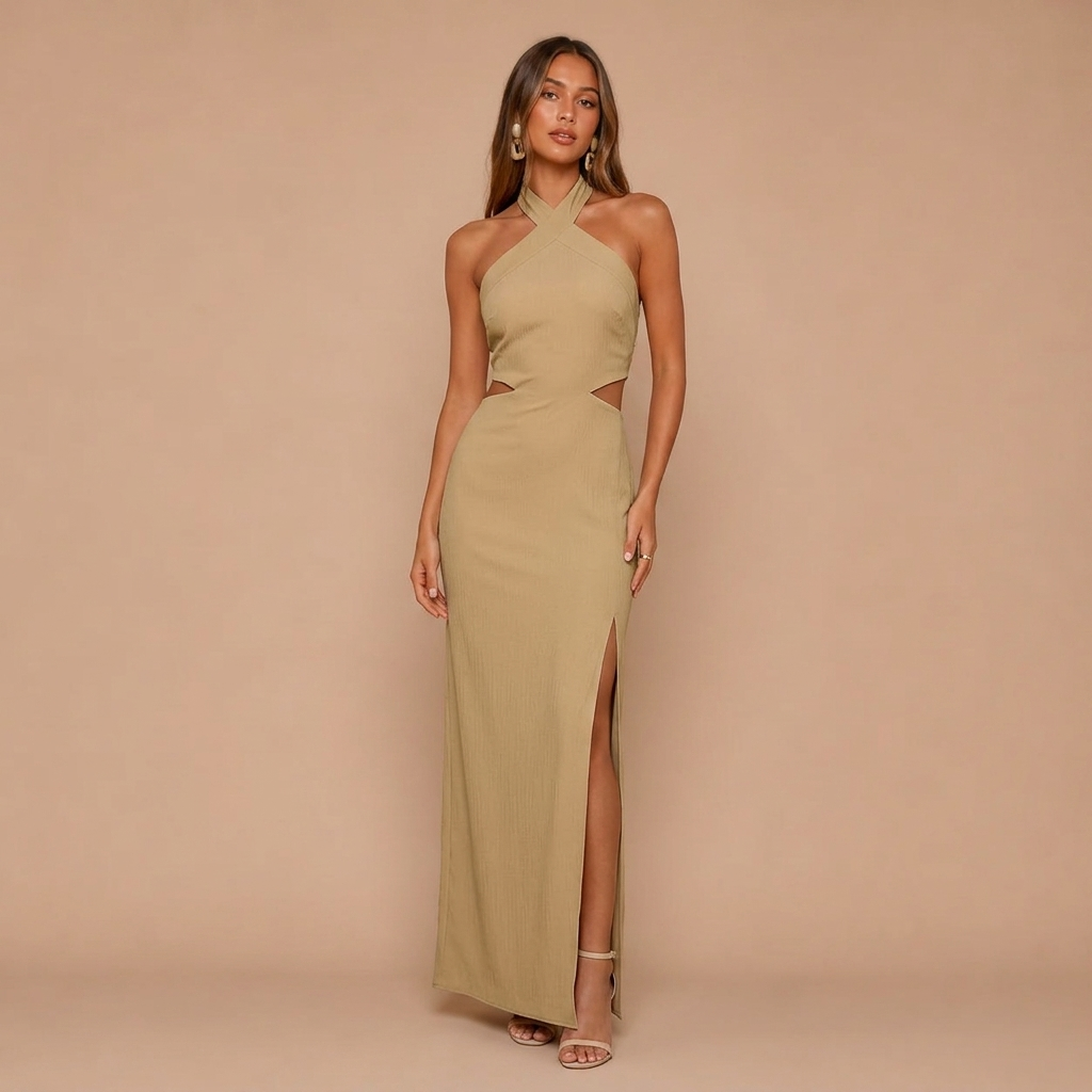 Long Halter Dress with Cross Design