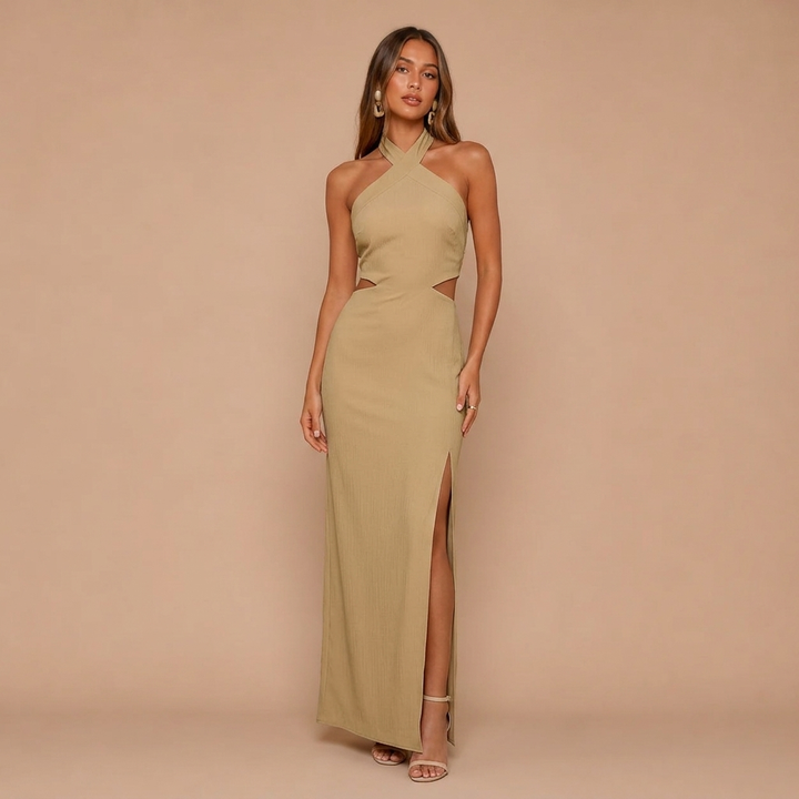 Long Halter Dress with Cross Design
