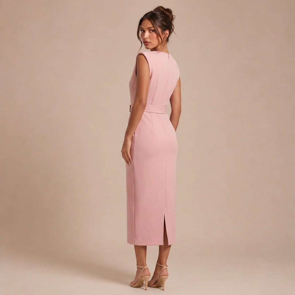 Midi Sleeveless Dress with Decorative Buttons