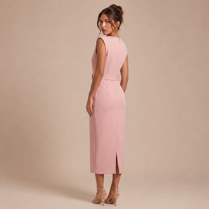 Midi Sleeveless Dress with Decorative Buttons