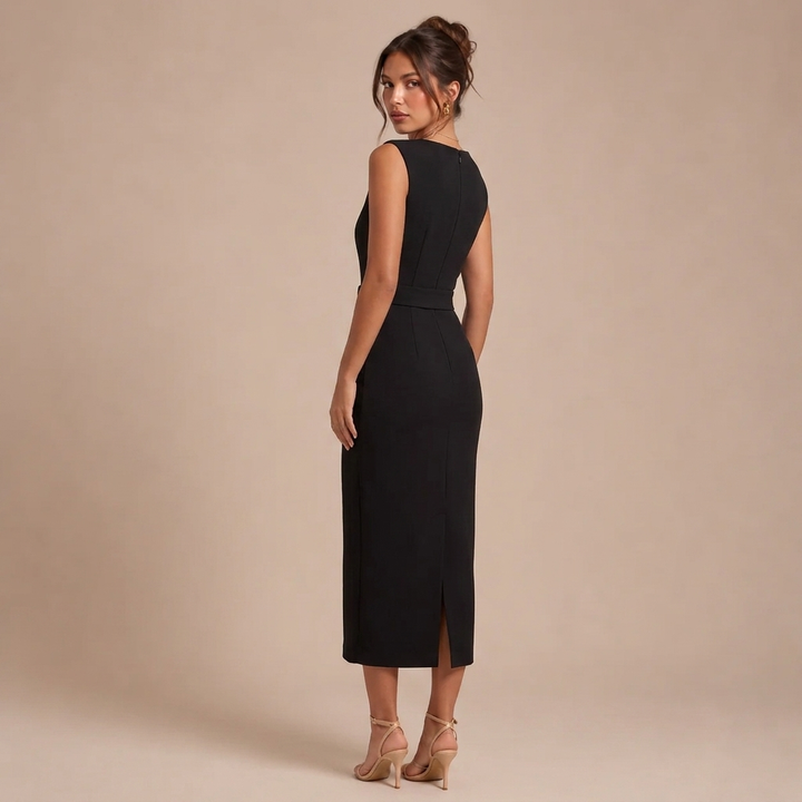 Midi Sleeveless Dress with Decorative Buttons