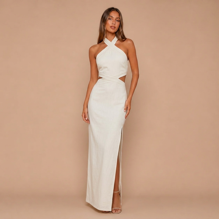 Long Halter Dress with Cross Design
