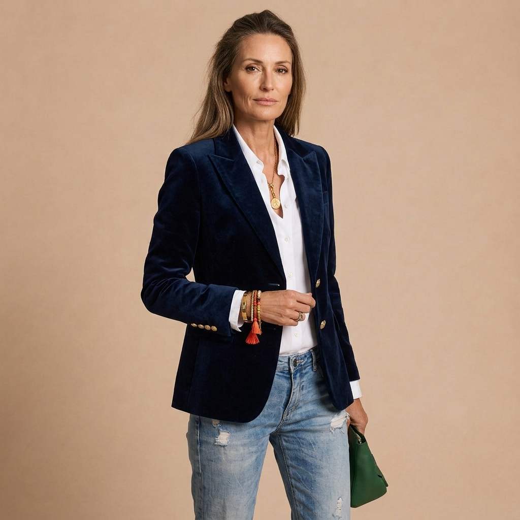 Erin Gold-Button Velvet Blazer